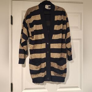 Christine Thomson black and gold sparkle oversized button front cardigan M